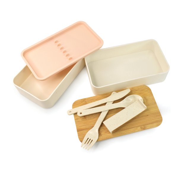ALU 02 2-LAYER PLASTIC LUNCH BOX WITH CUTLERY SET